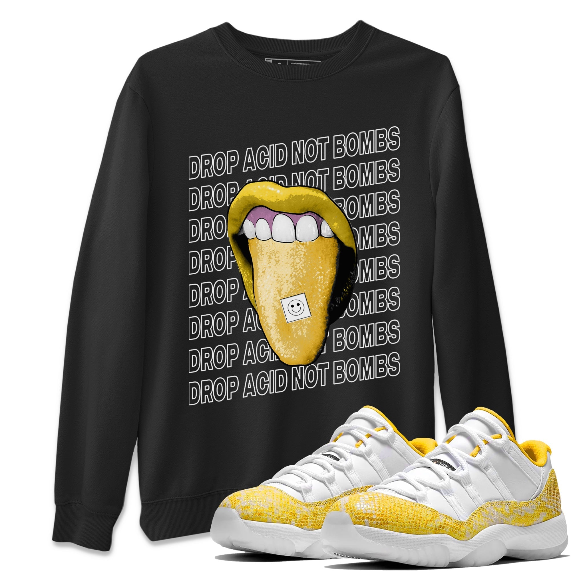 Drop Acid Not Bombs Unisex Tops - Air Jordan 11 Yellow Python