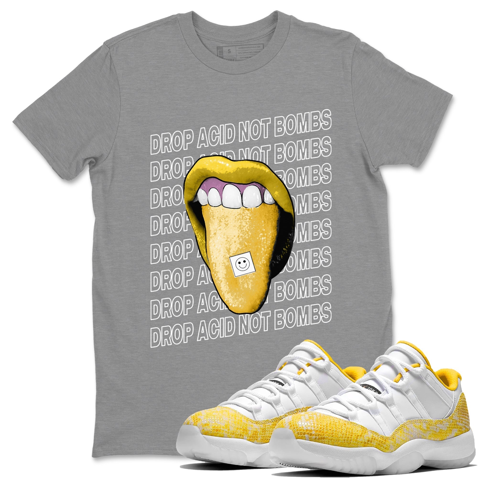 Drop Acid Not Bombs Unisex Tops - Air Jordan 11 Yellow Python