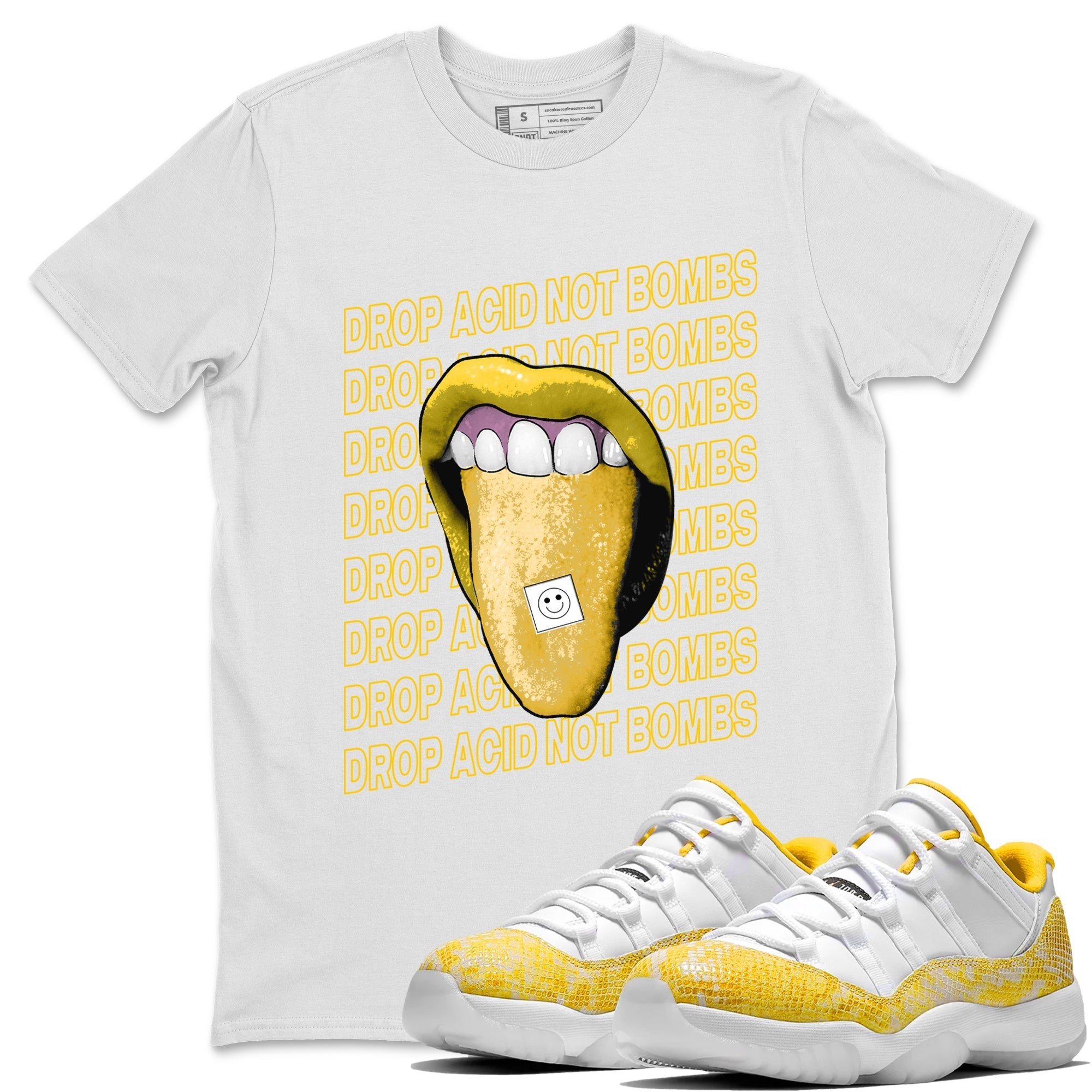 Drop Acid Not Bombs Unisex Tops - Air Jordan 11 Yellow Python