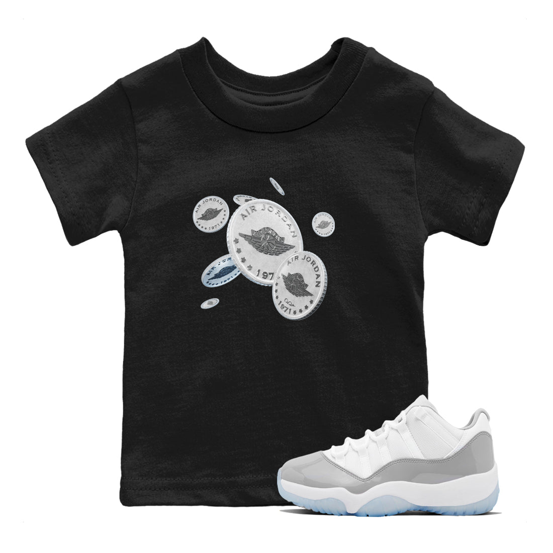 Drop Coin Kids Tops - Air Jordan 11 White Cement