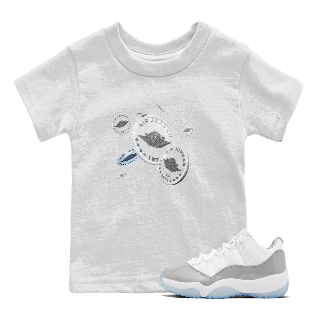 Drop Coin Kids Tops - Air Jordan 11 White Cement