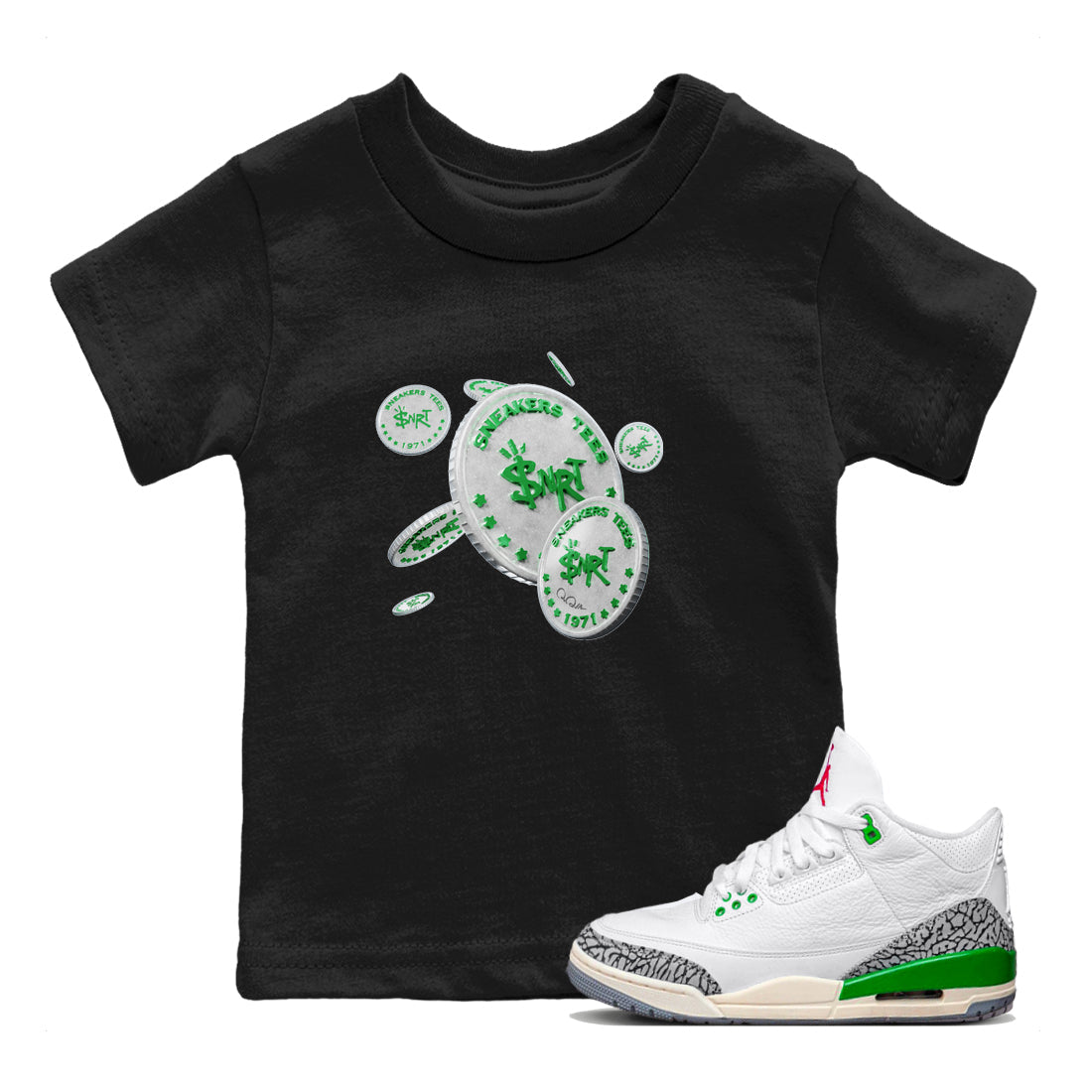 Drop Coin Kids Tops - Air Jordan 3 Lucky Green