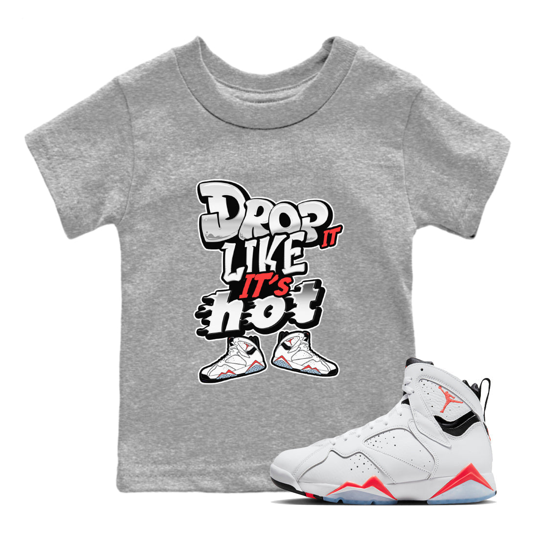 Drop It Like It's Hot snkmatch Tee Kids - Air Jordan 7 White Infrared