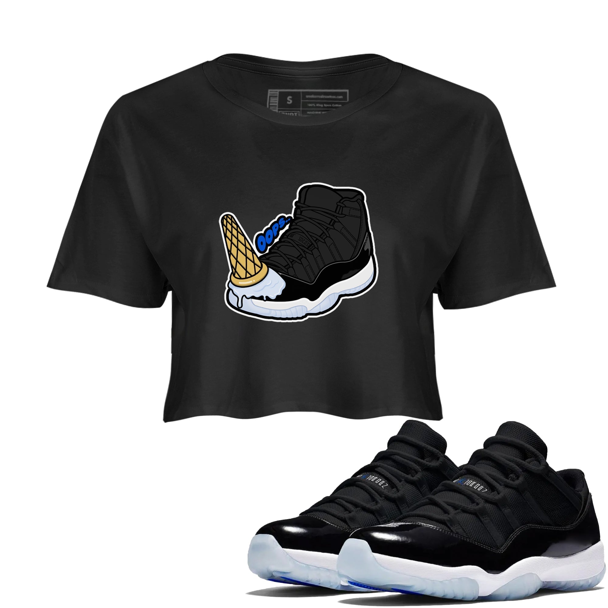 Dropped Ice Cream snkmatch Women's Top - Air Jordan 11 Black and Varsity Royal