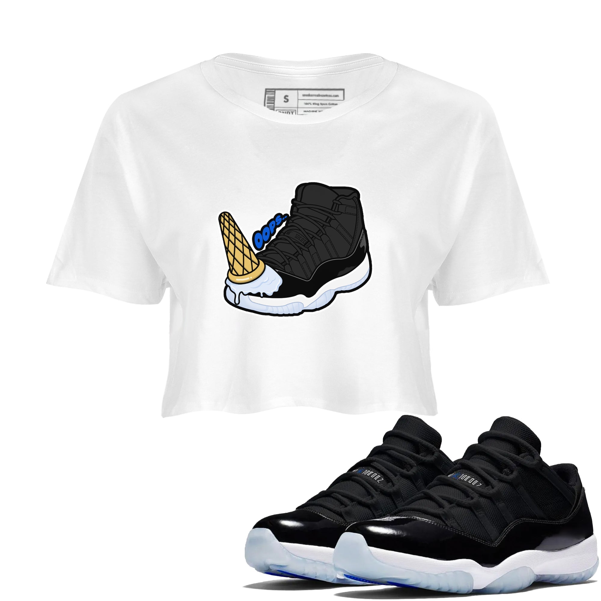 Dropped Ice Cream snkmatch Women's Top - Air Jordan 11 Black and Varsity Royal