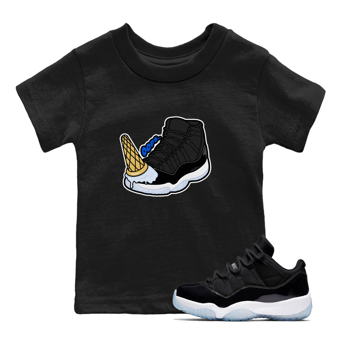 Dropped Ice Cream snkmatch Tees Kids - Air Jordan 11 Black and Varsity Royal