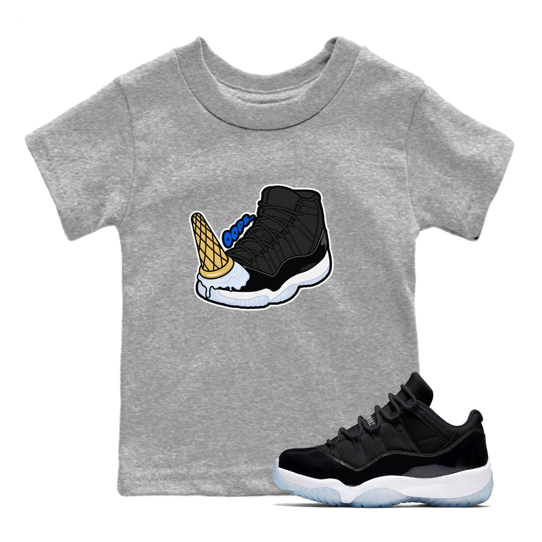 Dropped Ice Cream snkmatch Tees Kids - Air Jordan 11 Black and Varsity Royal