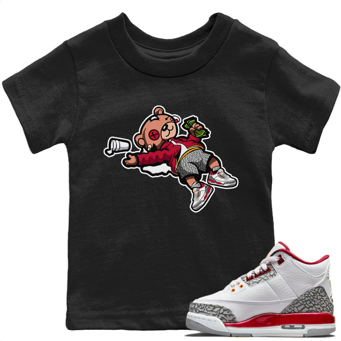 Drunk Teddy Bear Kids Tops - Air Jordan 3 Cardinal