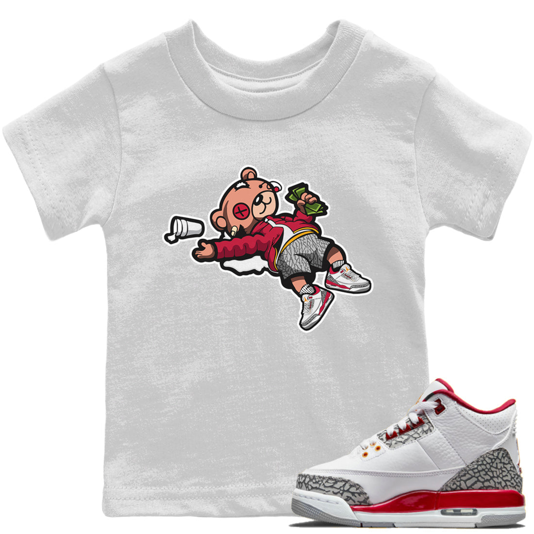 Drunk Teddy Bear Kids Tops - Air Jordan 3 Cardinal
