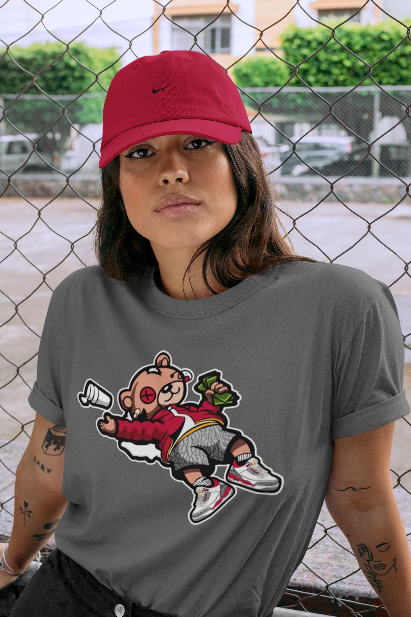 Drunk Teddy Bear Unisex Tops - Air Jordan 3 Cardinal