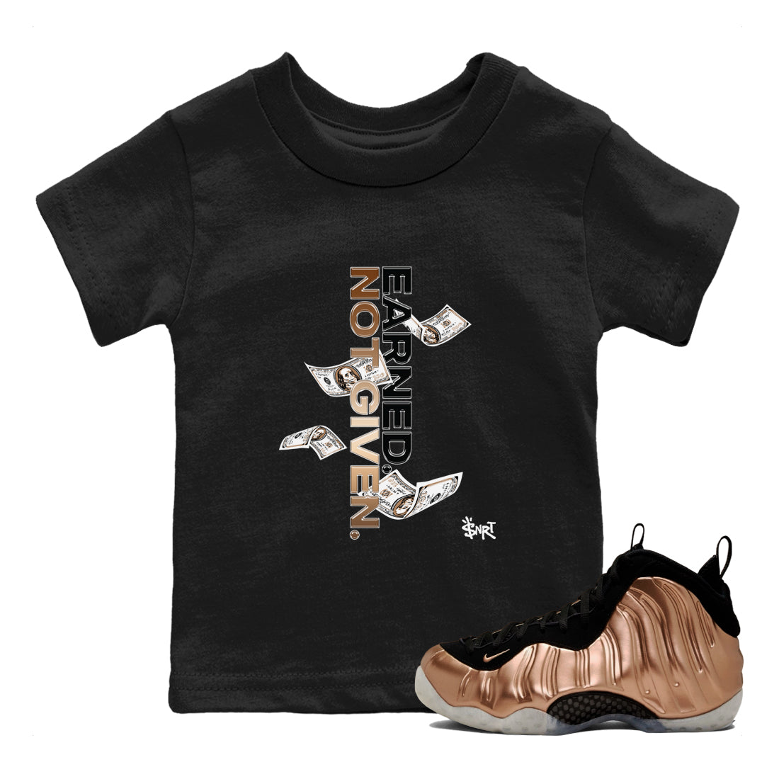 Earned Not Given snkmatch Tees Kids - Air Foamposite One Metallic Copper