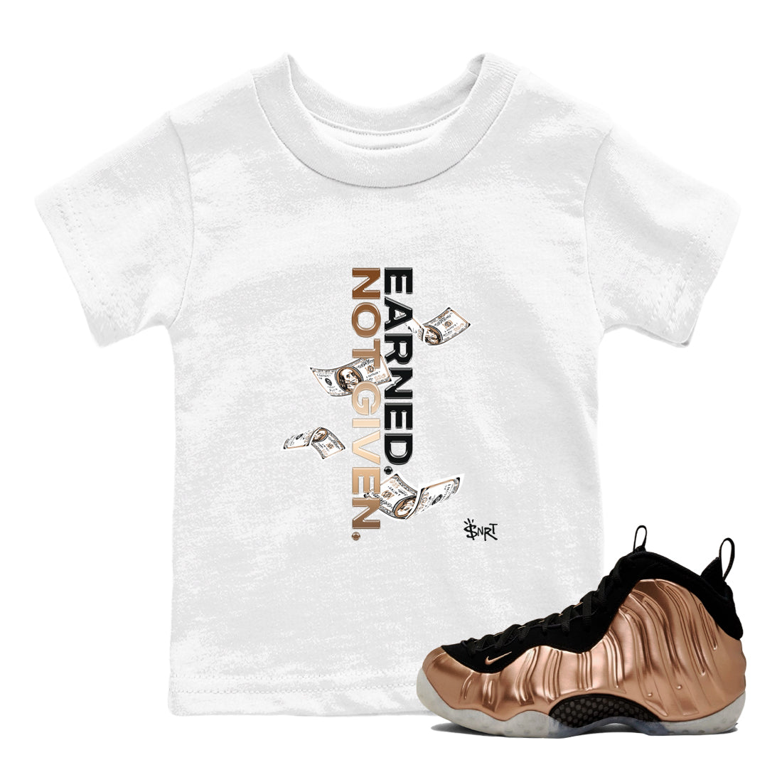 Earned Not Given snkmatch Tees Kids - Air Foamposite One Metallic Copper