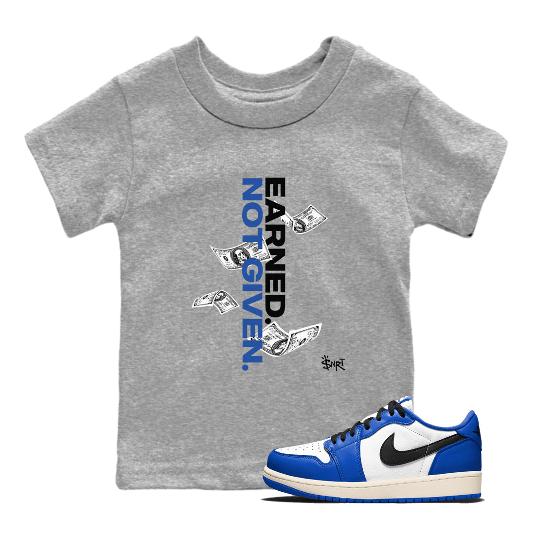 Earned Not Given snkmatch Tees Kids - Air Jordan 1 Game Royal