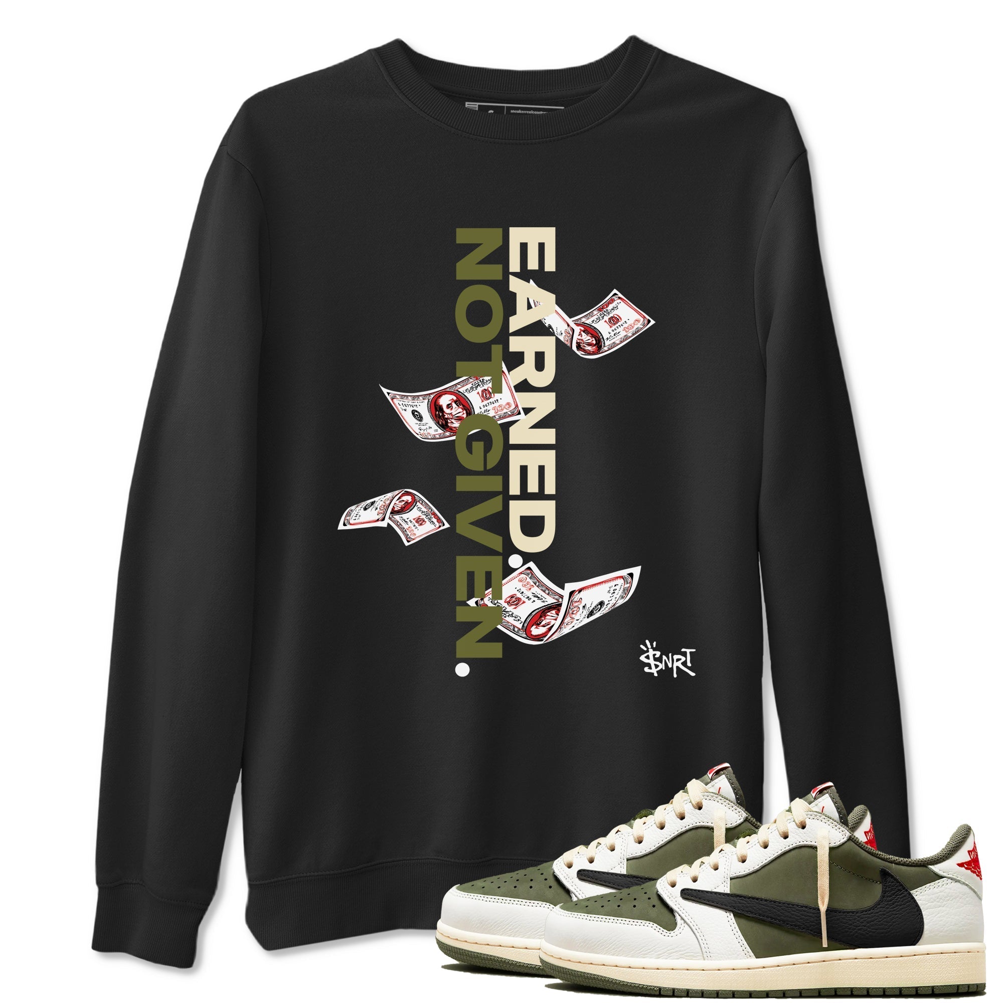 Earned Not Given snkmatch Tees - Air Jordan 1 Travis Scott Medium Olive