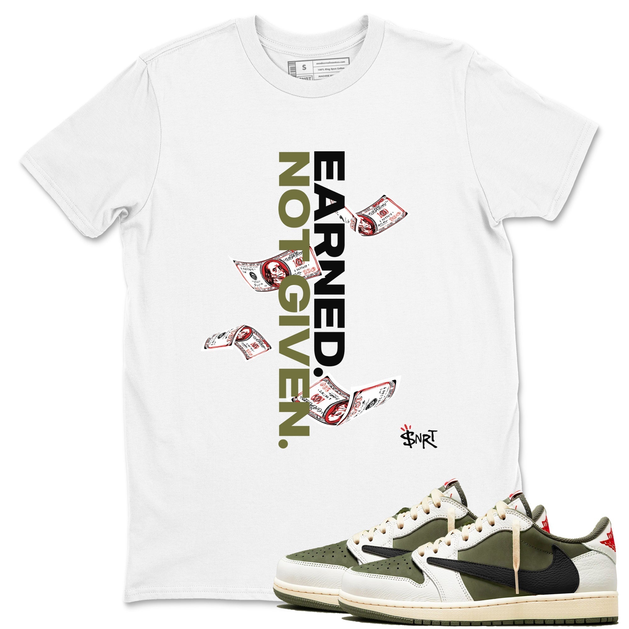 Earned Not Given snkmatch Tees - Air Jordan 1 Travis Scott Medium Olive