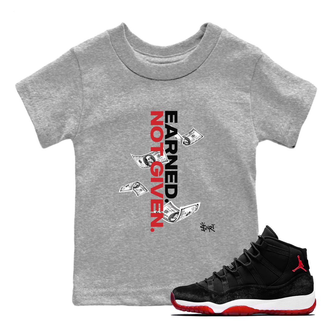 Earned Not Given snkmatch Tees Kids - Air Jordan 11 Bred Velvet