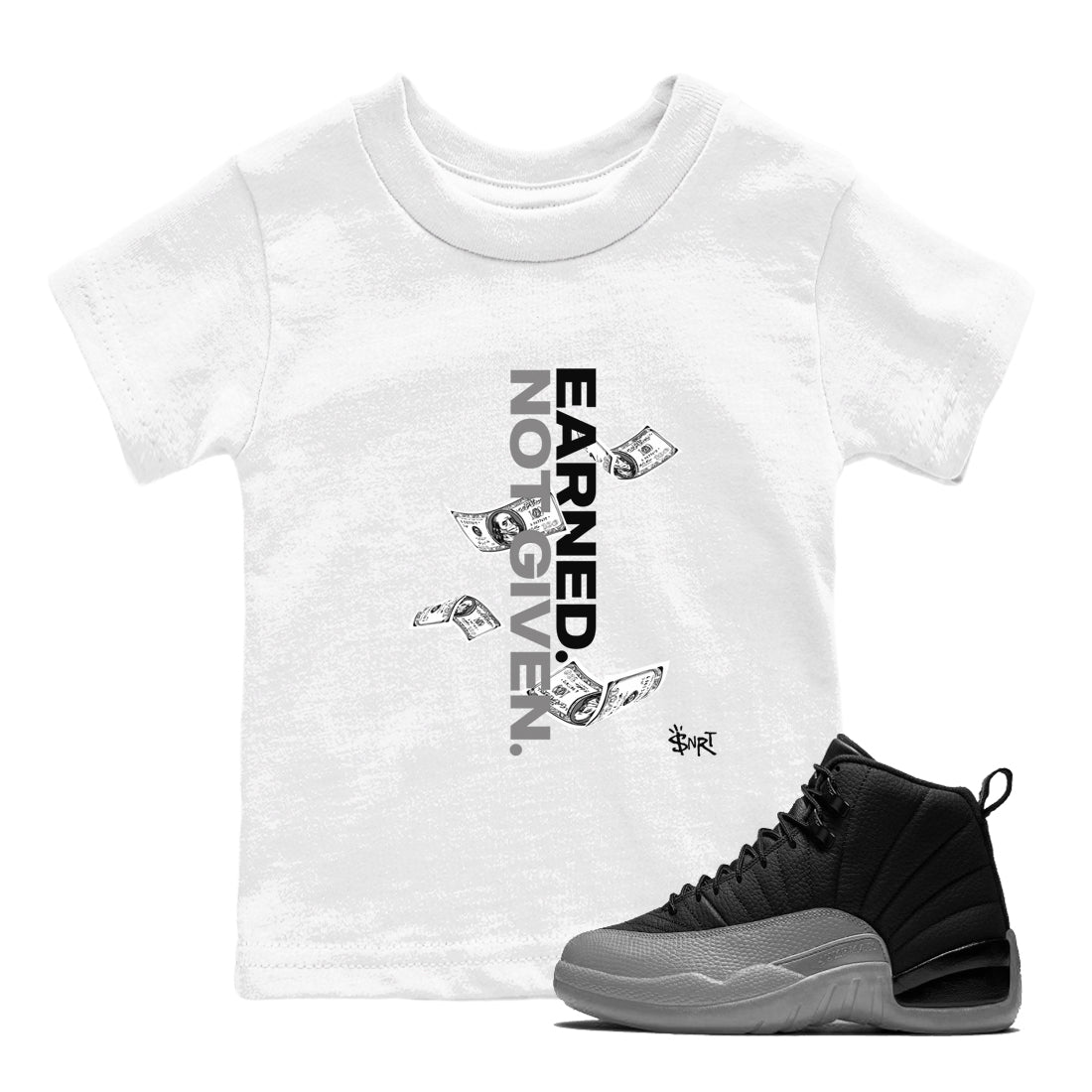 Earned Not Given snkmatch Tees Kids - Air Jordan 12 Black Wolf Grey