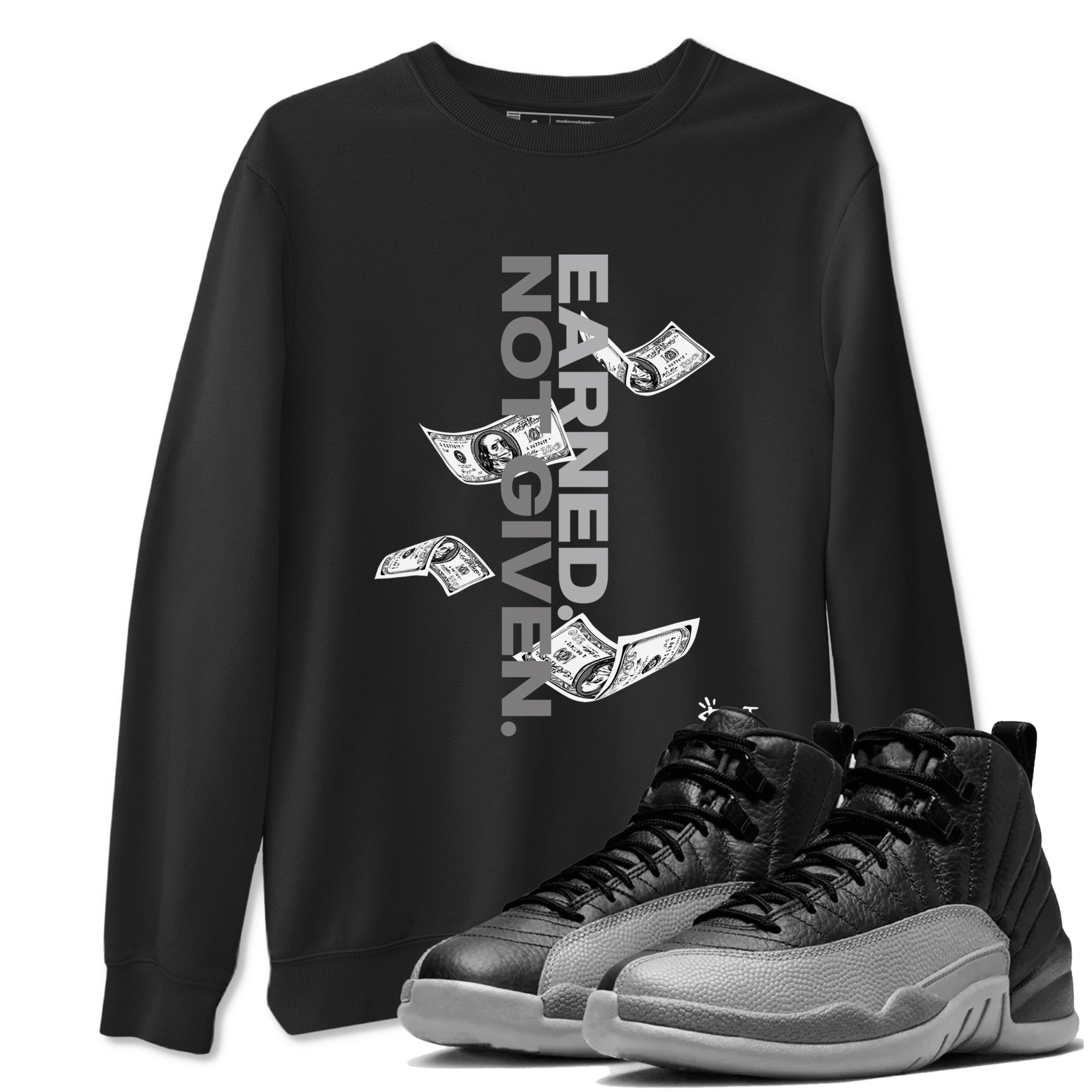 Earned Not Given snkmatch Tees - Air Jordan 12 Black Wolf Grey