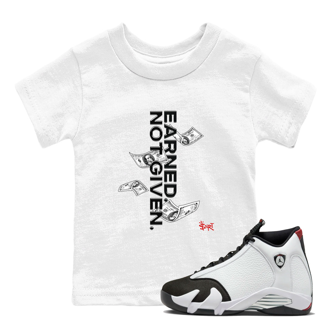 Earned Not Given snkmatch Tees Kids - Air Jordan 14 Black Toe