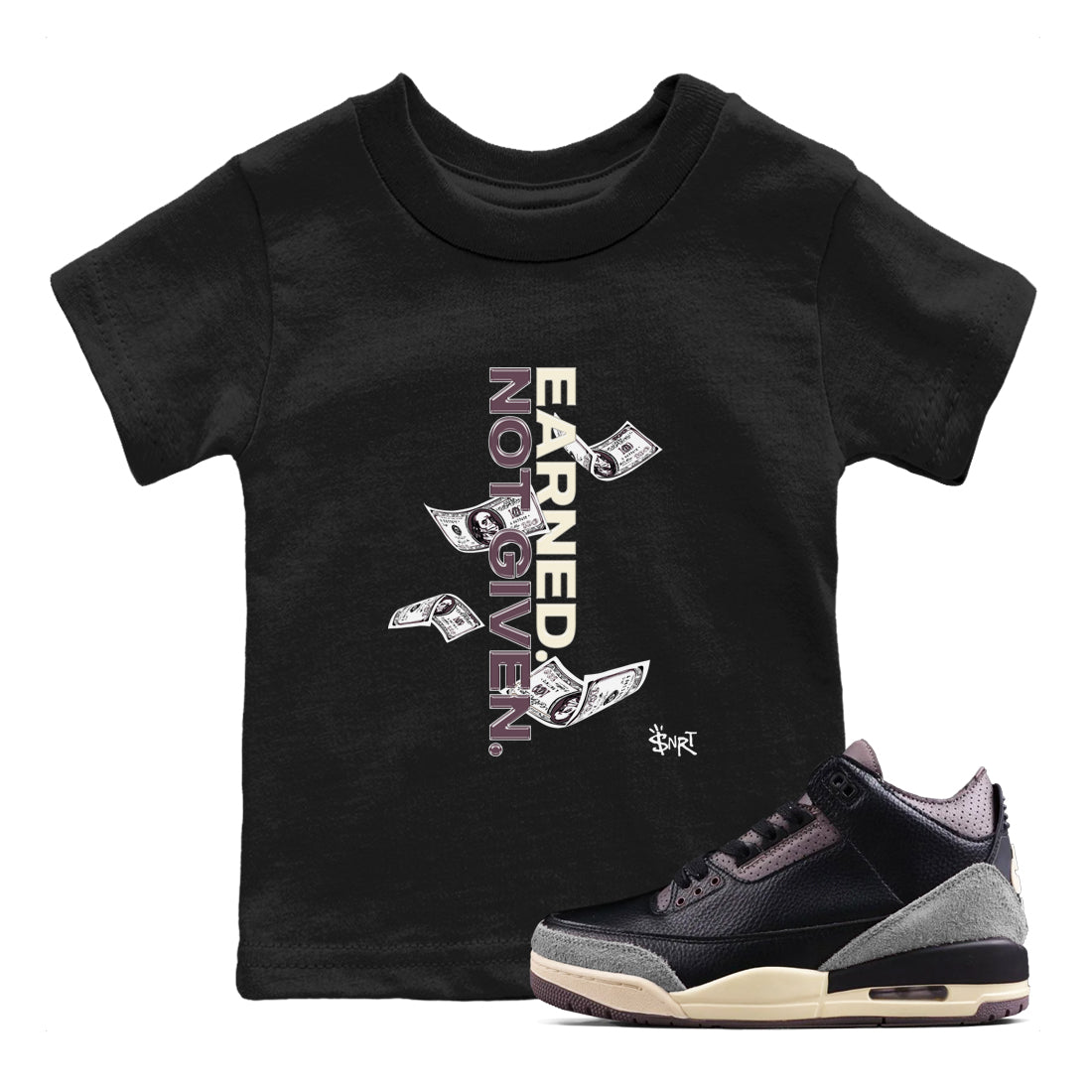 Earned Not Given snkmatch Tees Kids - Air Jordan 3 A Ma Maniere x Black