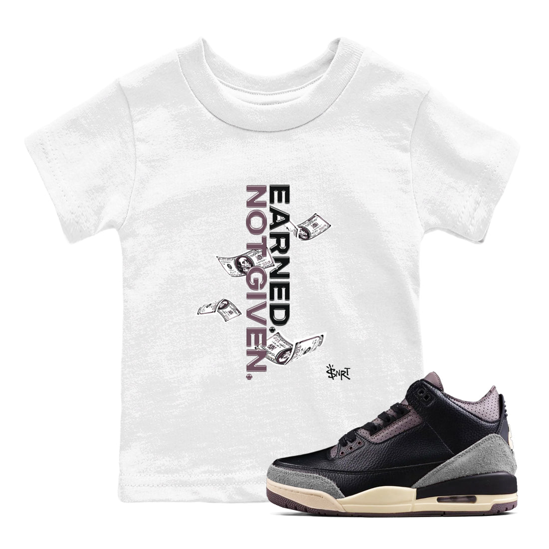 Earned Not Given snkmatch Tees Kids - Air Jordan 3 A Ma Maniere x Black