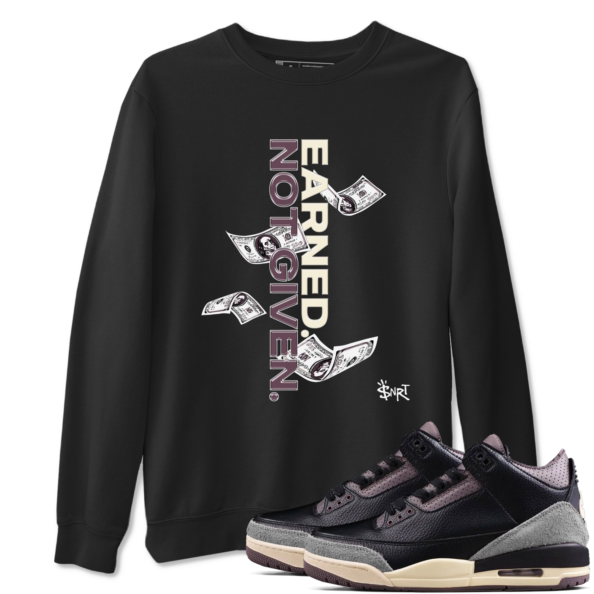 Earned Not Given snkmatch Tees - Air Jordan 3 A Ma Maniere x Black