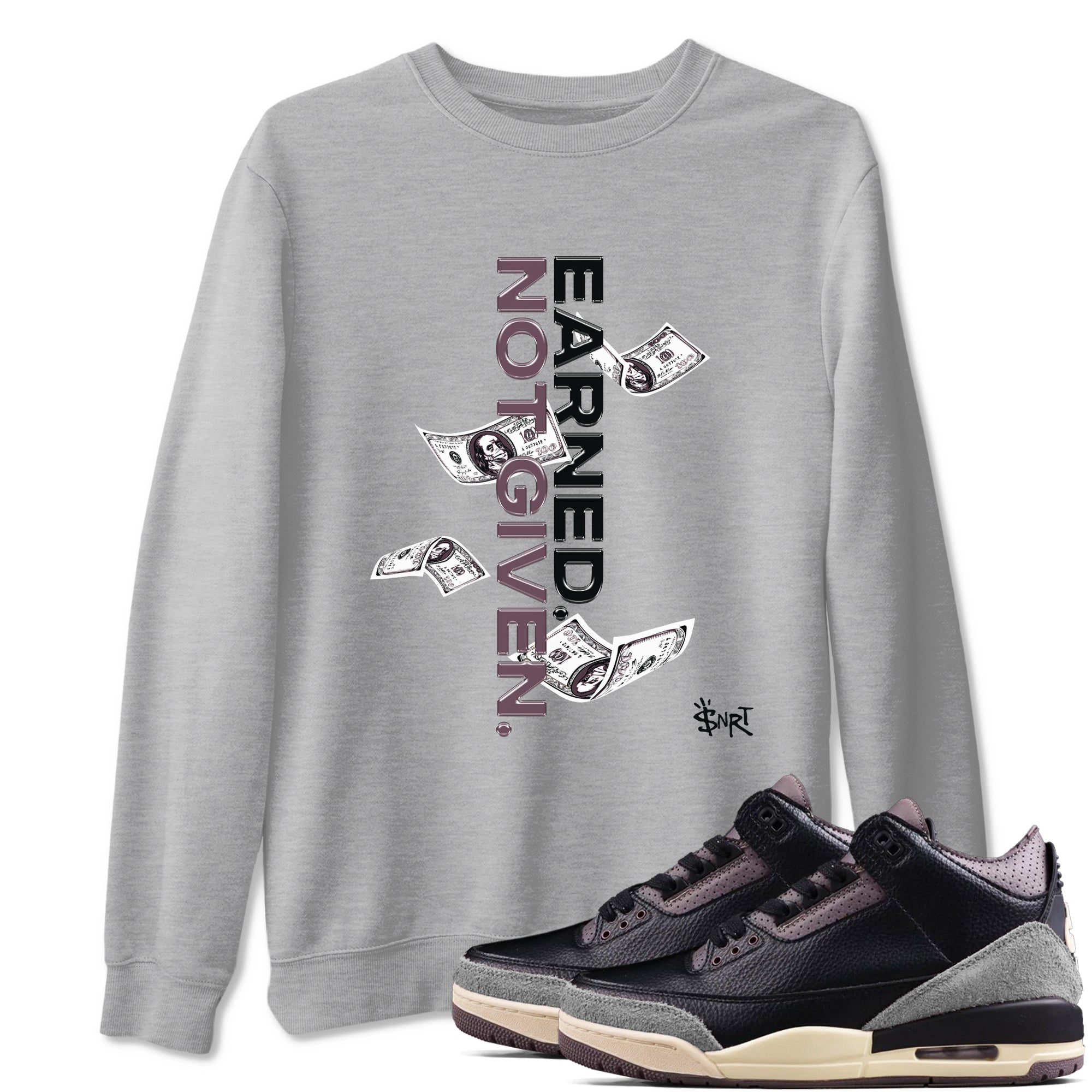 Earned Not Given snkmatch Tees - Air Jordan 3 A Ma Maniere x Black