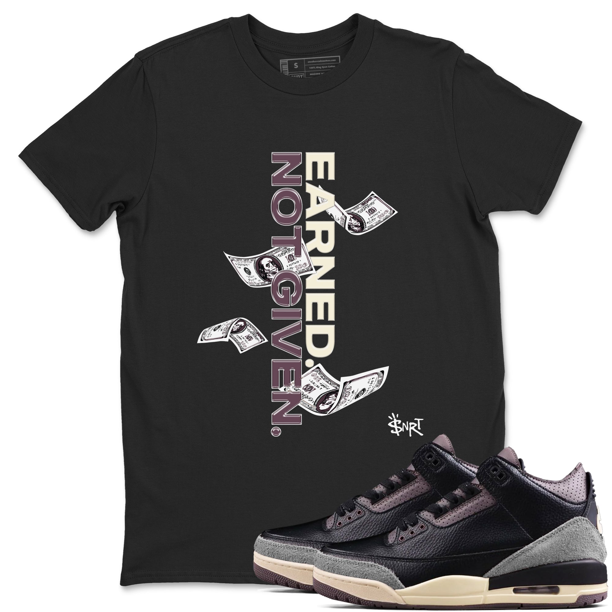 Earned Not Given snkmatch Tees - Air Jordan 3 A Ma Maniere x Black