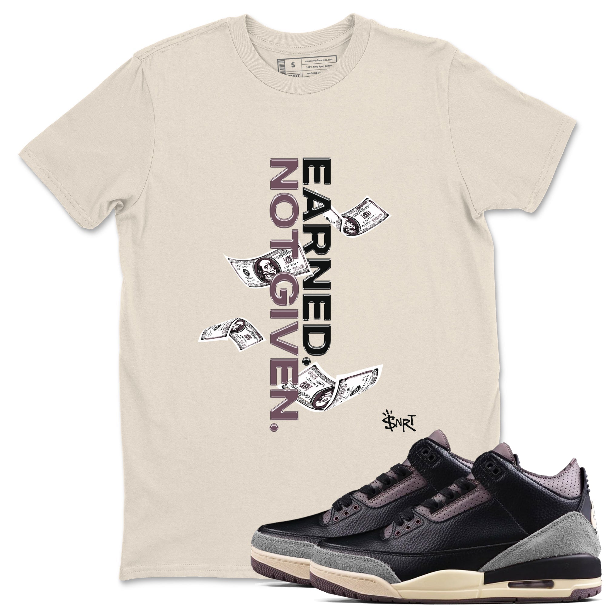 Earned Not Given snkmatch Tees - Air Jordan 3 A Ma Maniere x Black