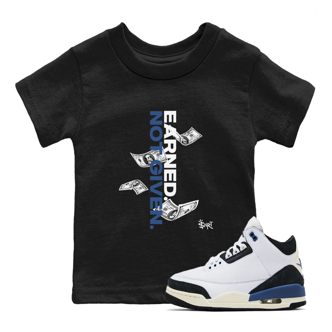 Earned Not Given snkmatch Tees Kids - Air Jordan 3 A Ma Maniere x Diffused Blue