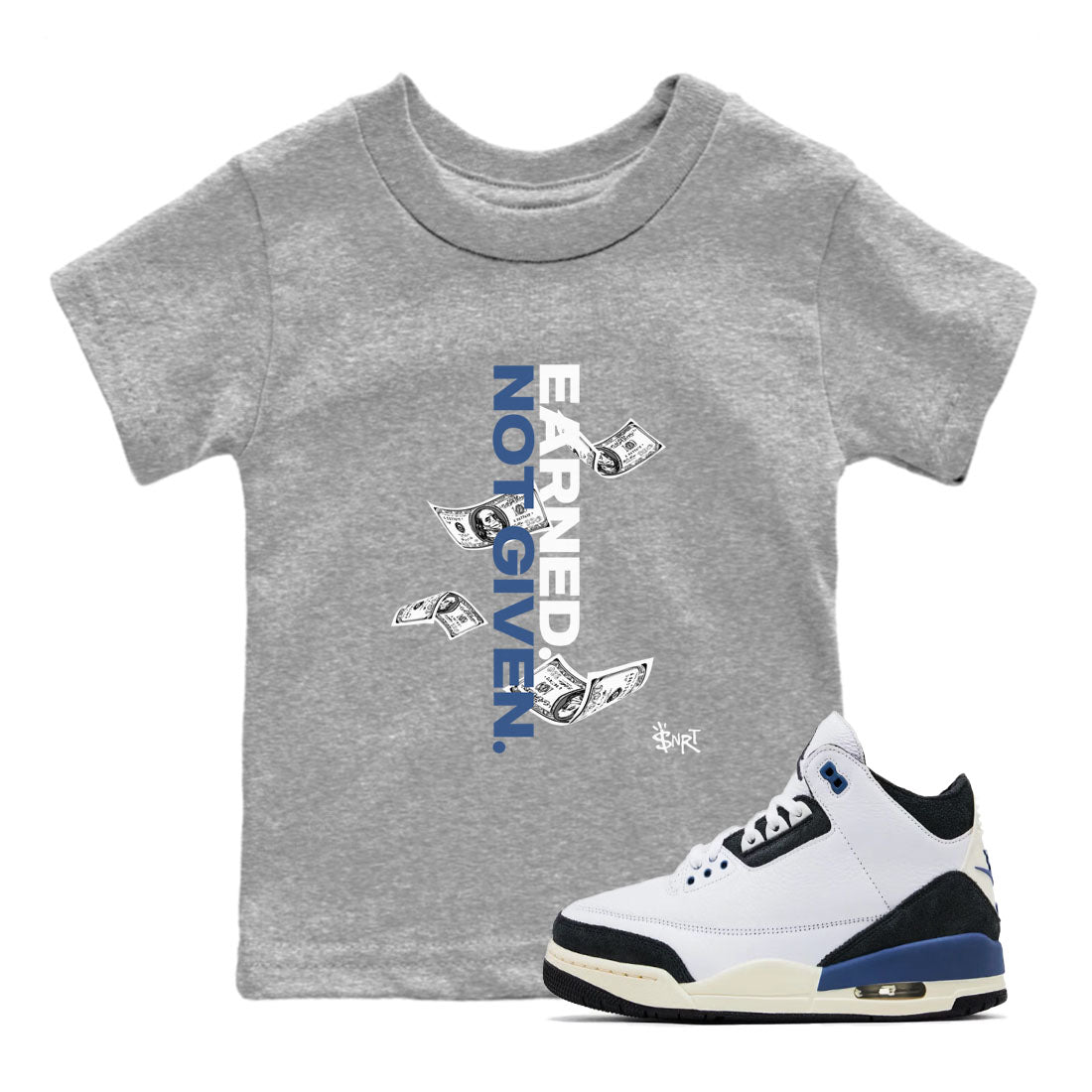Earned Not Given snkmatch Tees Kids - Air Jordan 3 A Ma Maniere x Diffused Blue