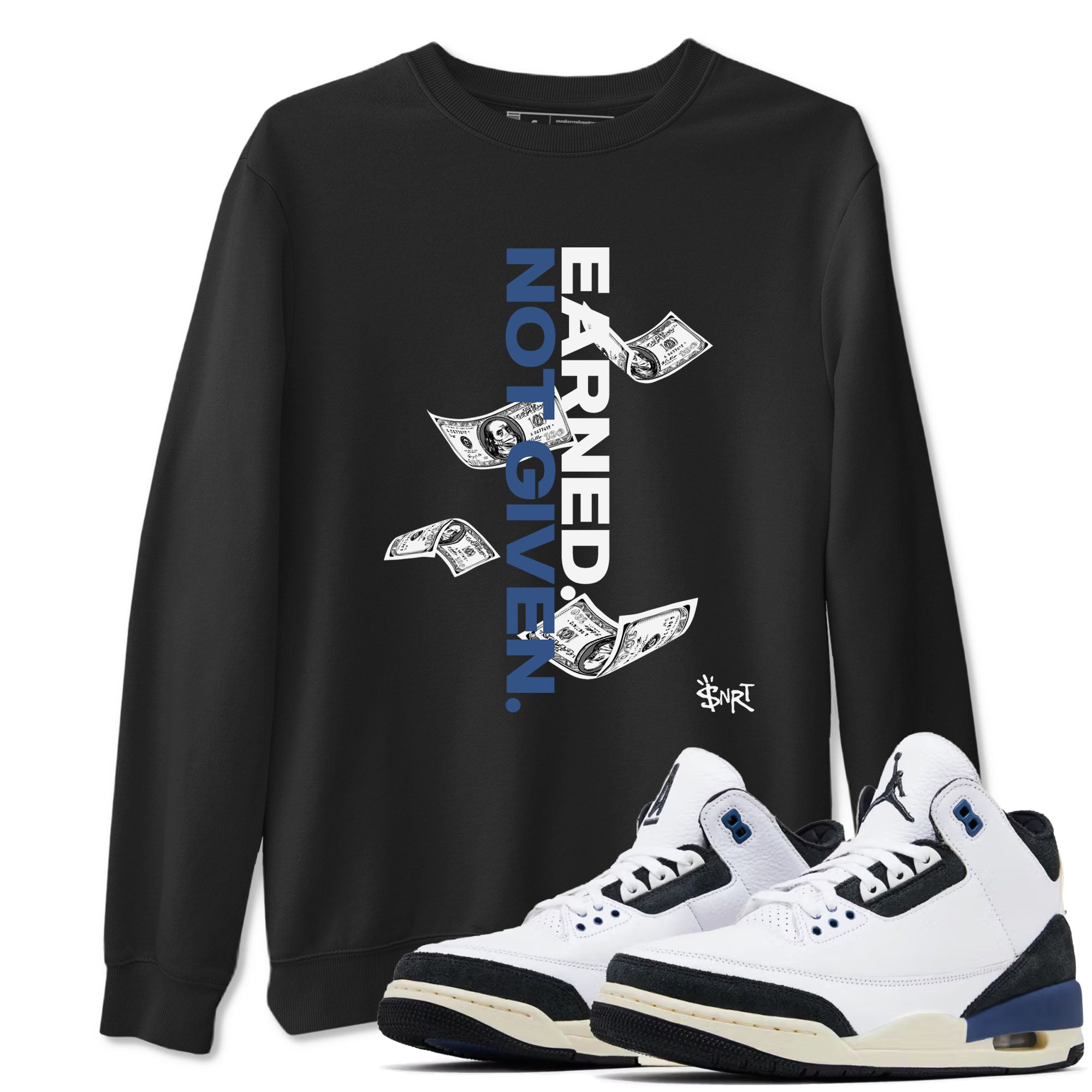 Earned Not Given snkmatch Tees - Air Jordan 3 A Ma Maniere x Diffused Blue