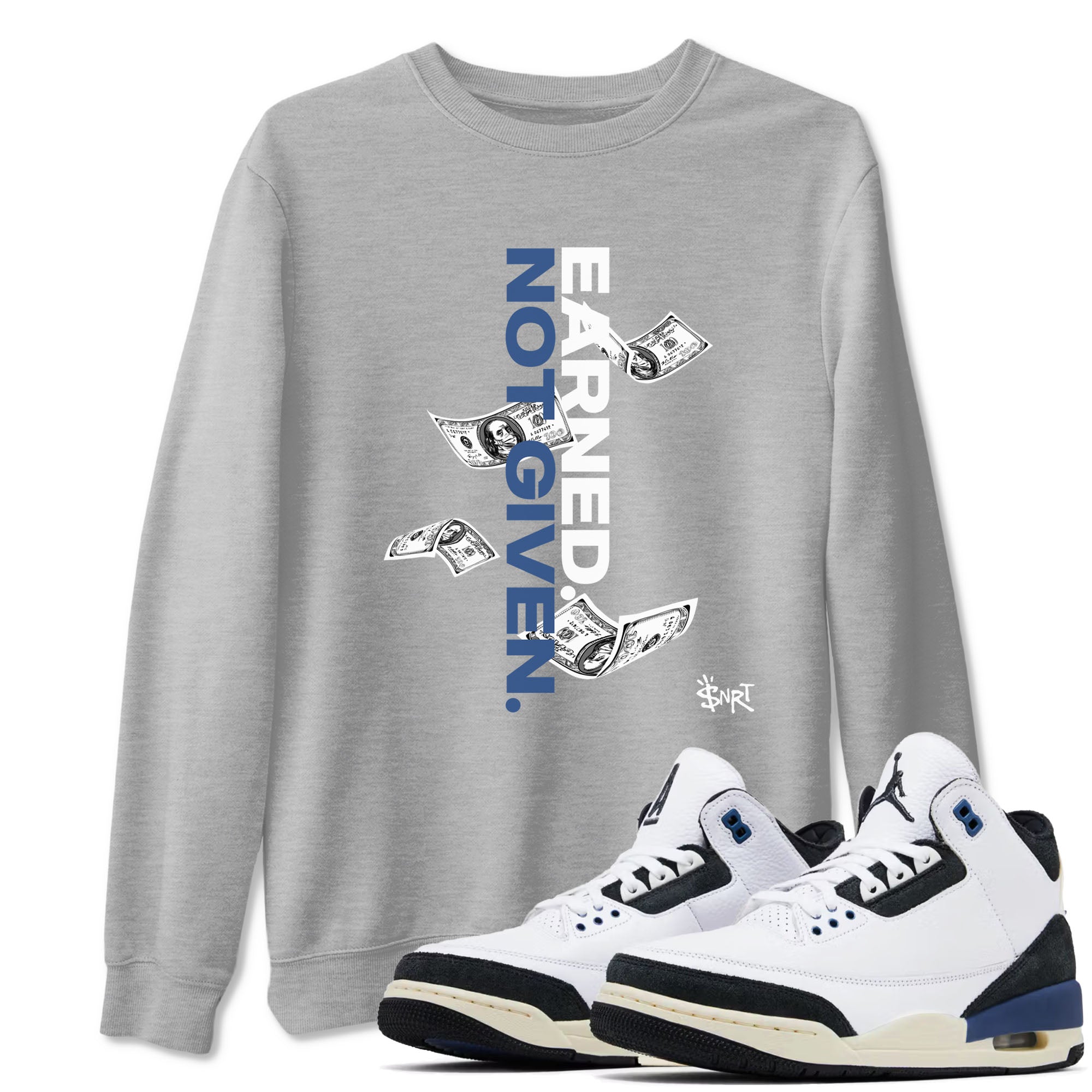 Earned Not Given snkmatch Tees - Air Jordan 3 A Ma Maniere x Diffused Blue
