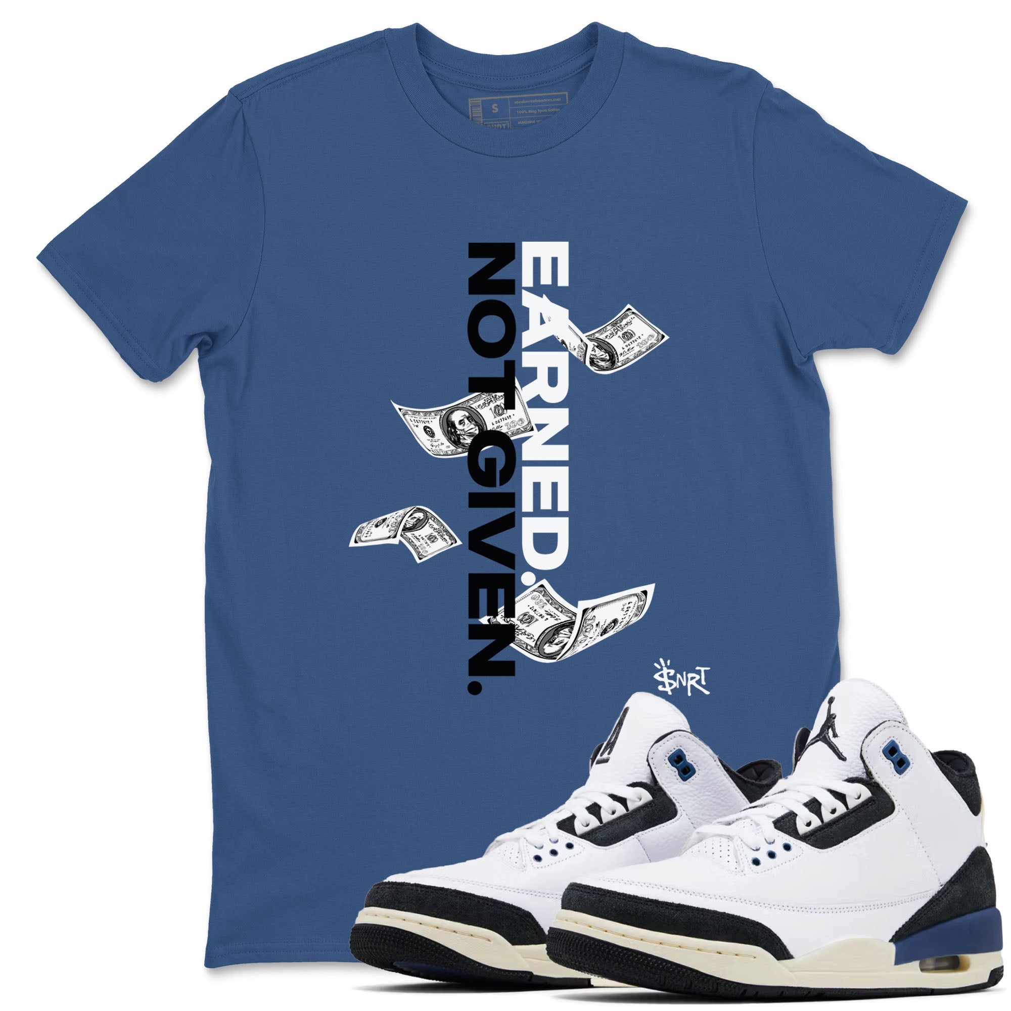Earned Not Given snkmatch Tees - Air Jordan 3 A Ma Maniere x Diffused Blue