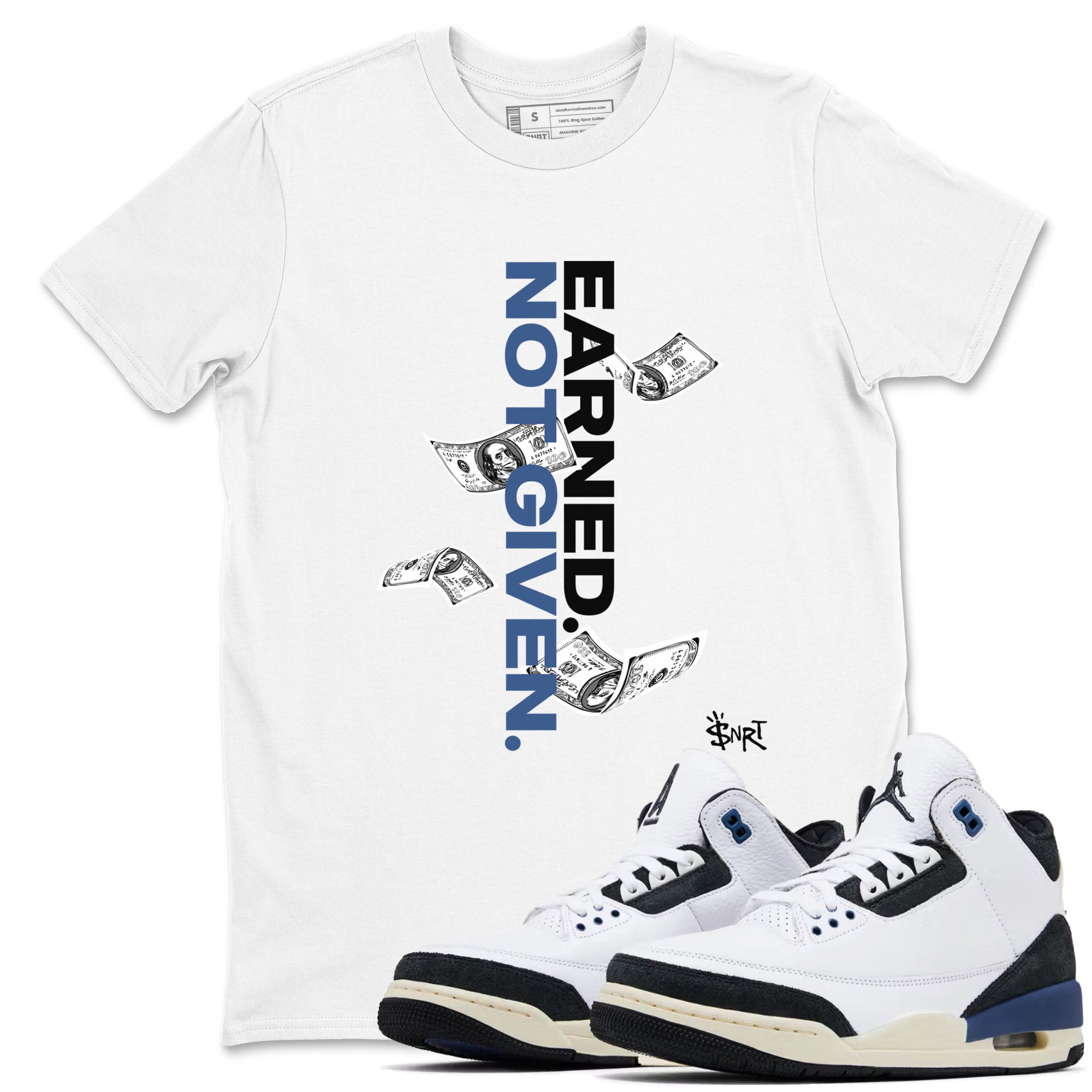 Earned Not Given snkmatch Tees - Air Jordan 3 A Ma Maniere x Diffused Blue