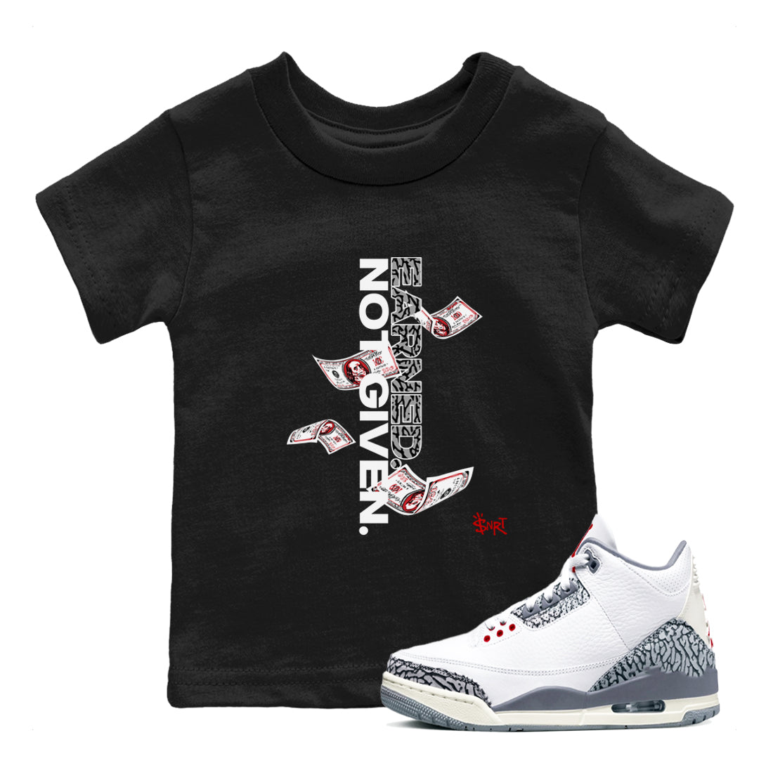 Earned Not Given snkmatch Tees Kids - Air Jordan 3 Cement Grey