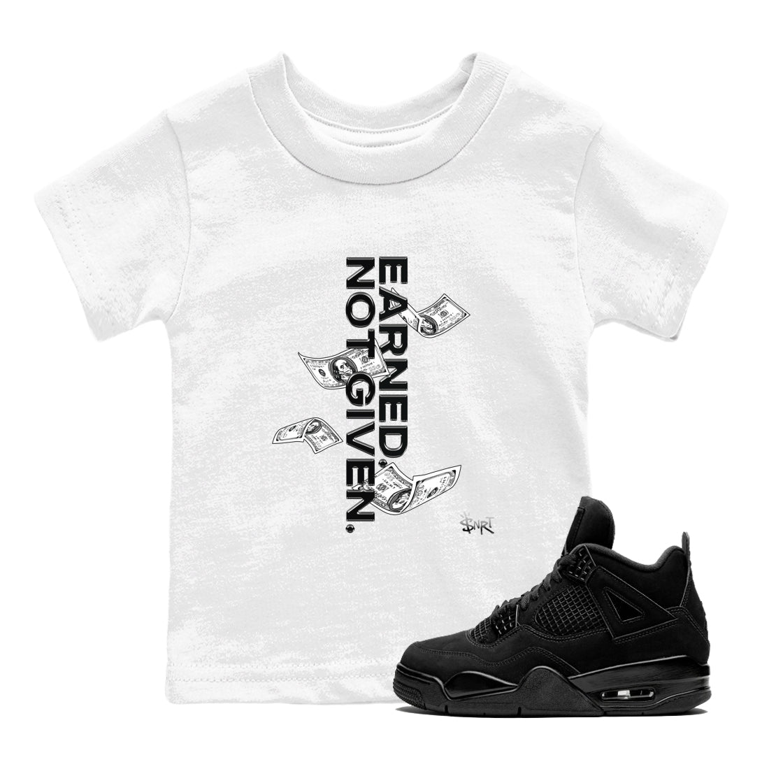 Earned Not Given snkmatch Tees Kids - Air Jordan 4 Black Cat