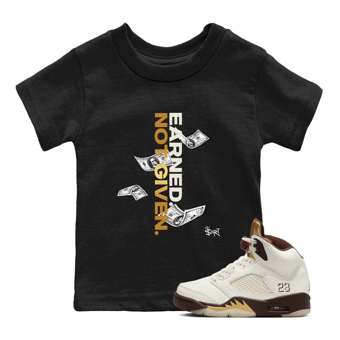 Earned Not Given snkmatch Tees Kids - Air Jordan 5 Golden Ticket