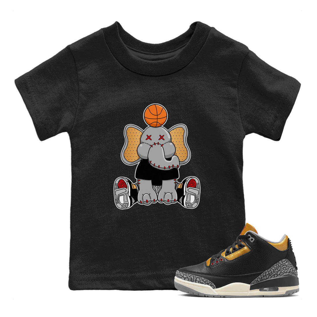 Elephant Doll Kids Tops - Air Jordan 3 Black Gold