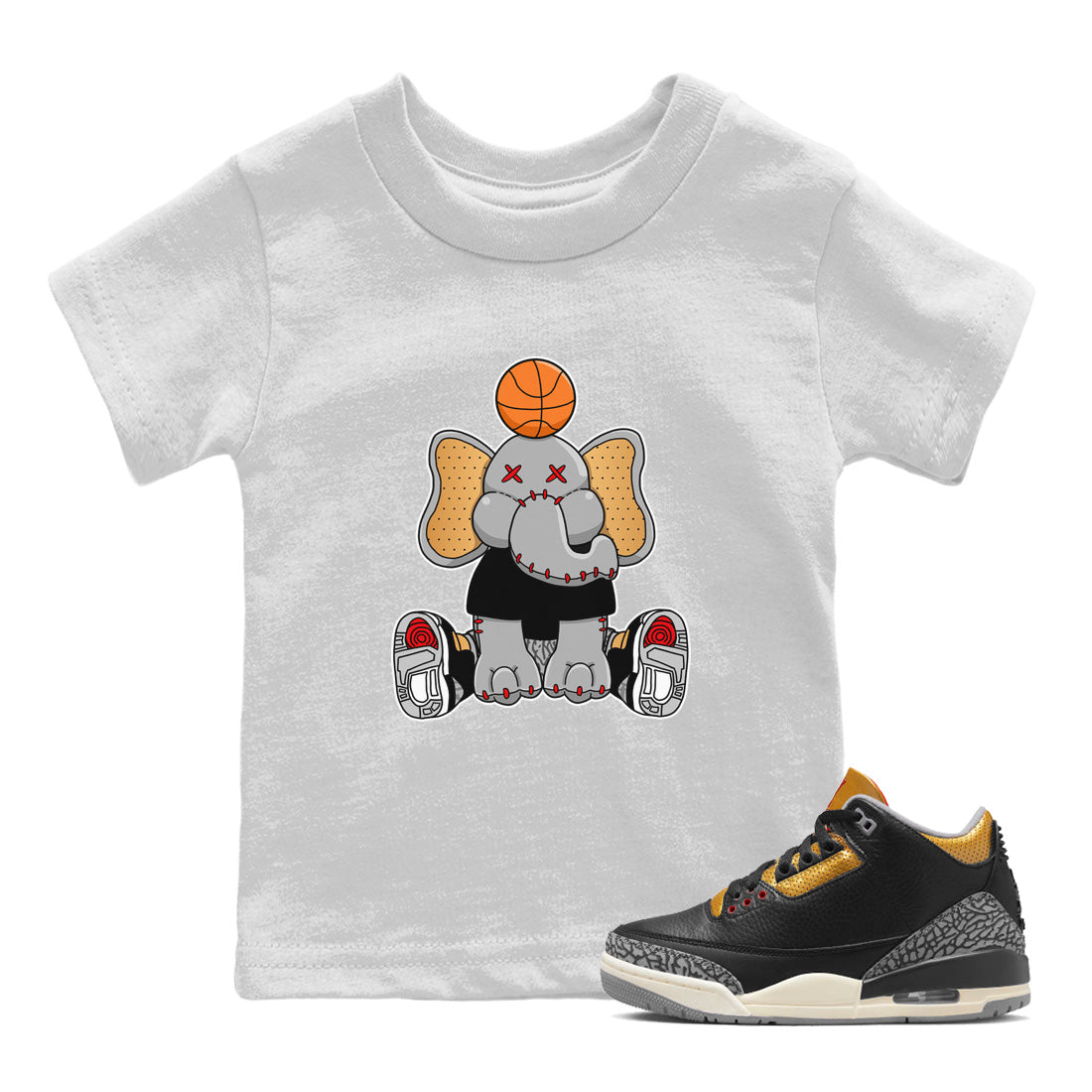 Elephant Doll Kids Tops - Air Jordan 3 Black Gold