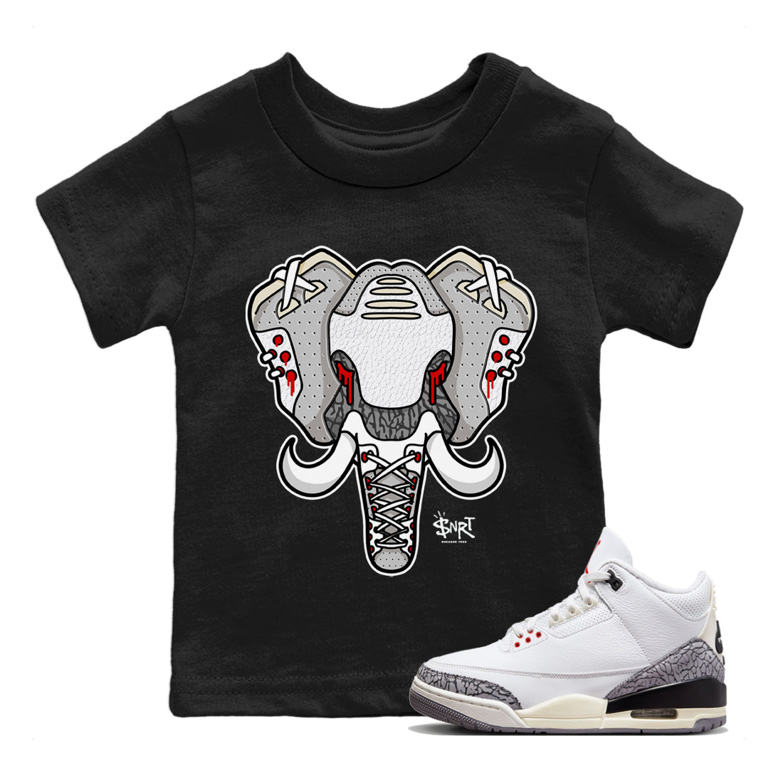 Elephant Symbol Kids Tops - Air Jordan 3 White Cement