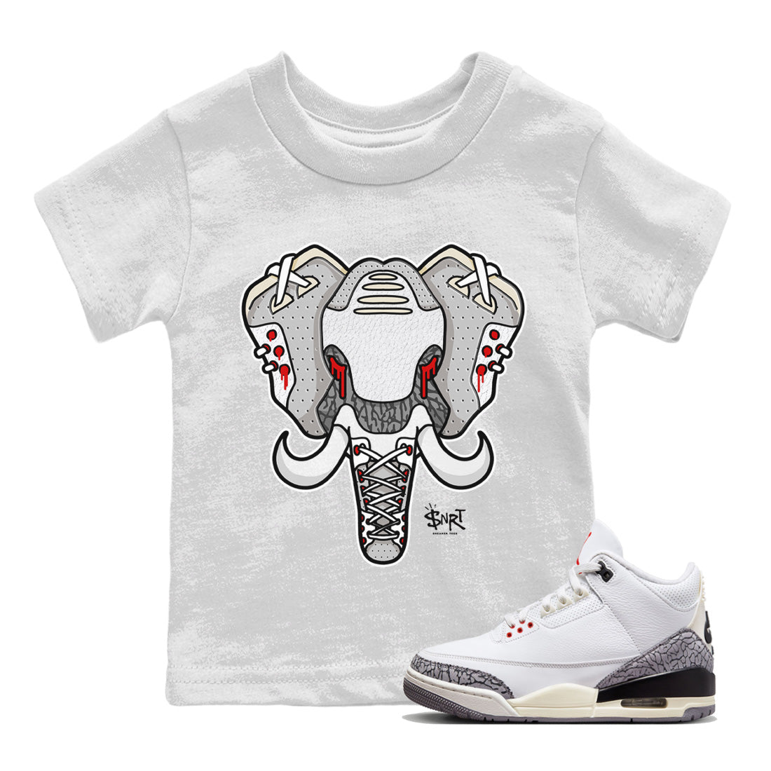 Elephant Symbol Kids Tops - Air Jordan 3 White Cement