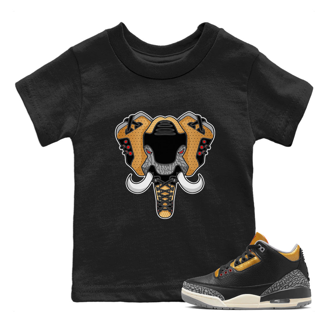 Elephant Symbol Kids Tops - Air Jordan 3 Black Gold