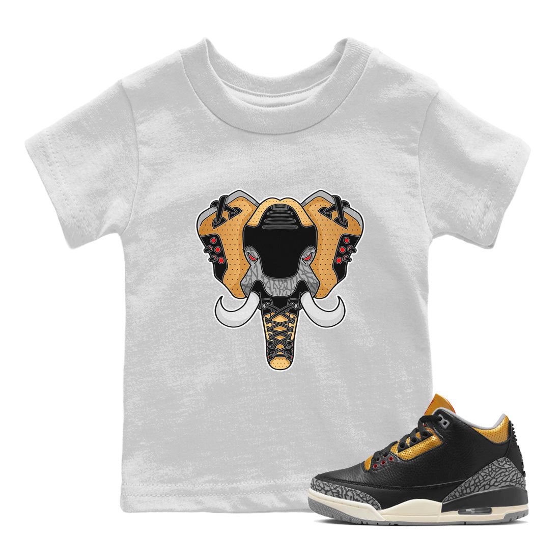 Elephant Symbol Kids Tops - Air Jordan 3 Black Gold