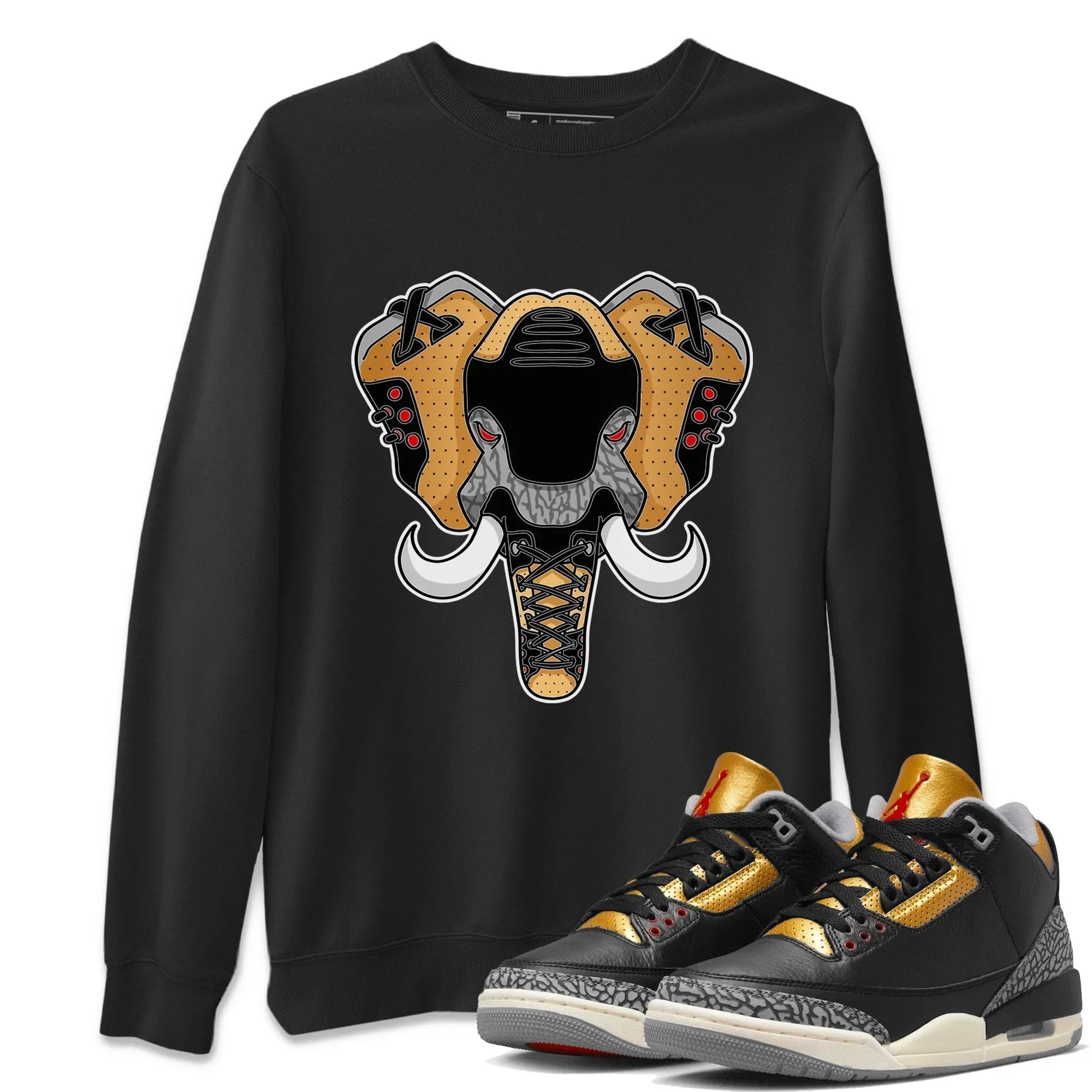 Elephant Symbol Unisex Tops - Air Jordan 3 Black Gold