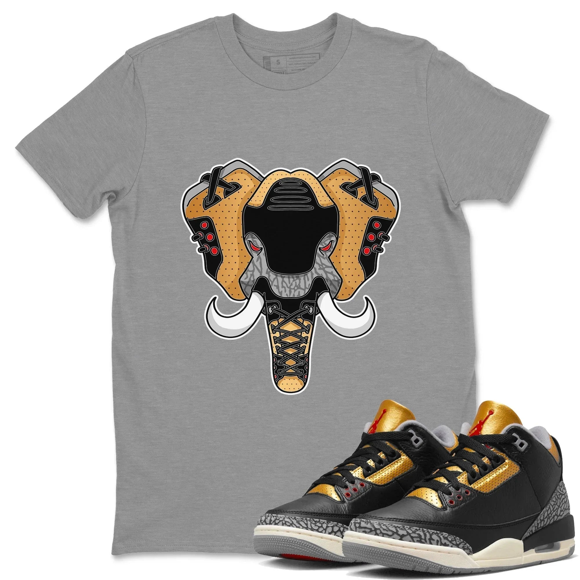 Elephant Symbol Unisex Tops - Air Jordan 3 Black Gold