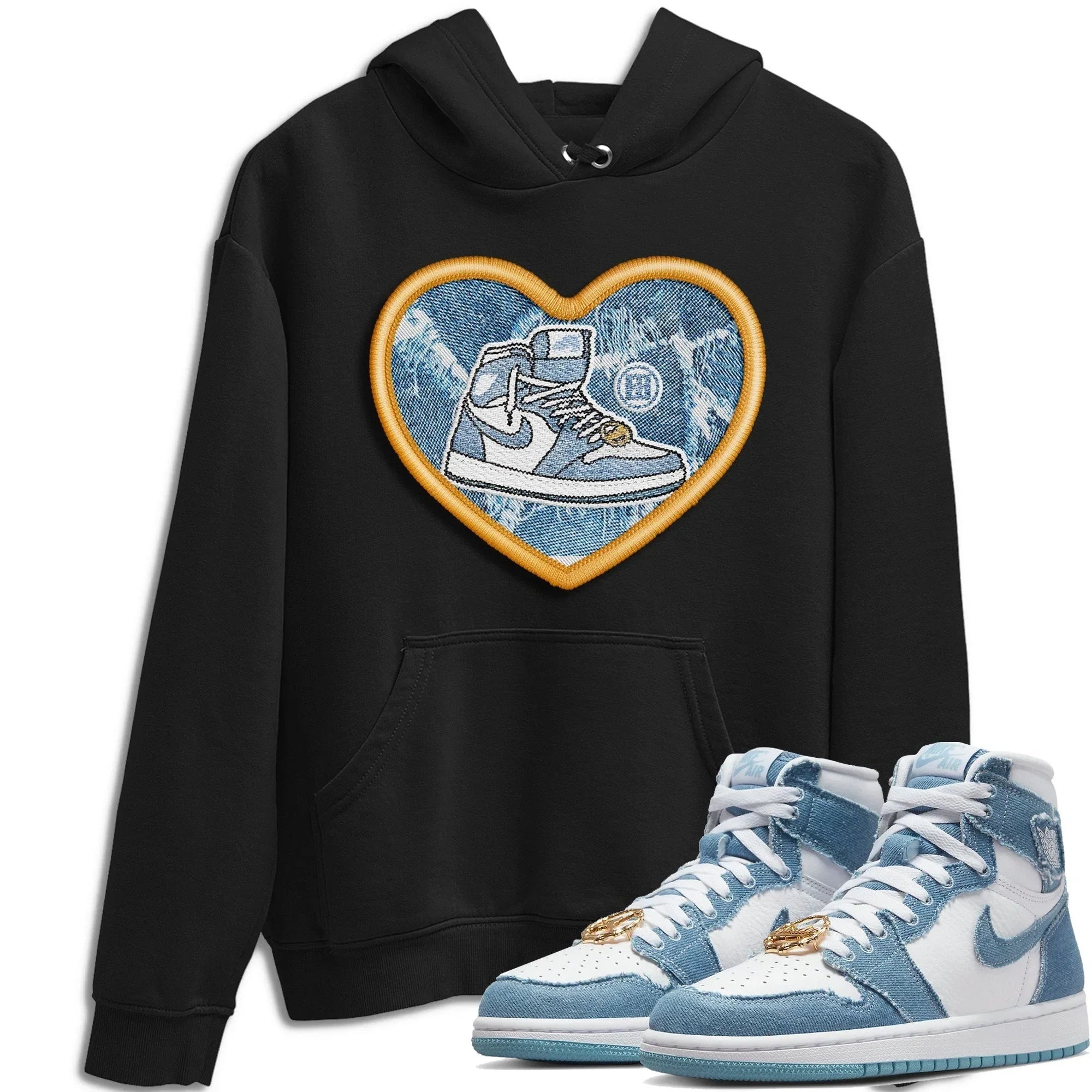 Embroidery Patch Unisex Tops - Air Jordan 1 Denim