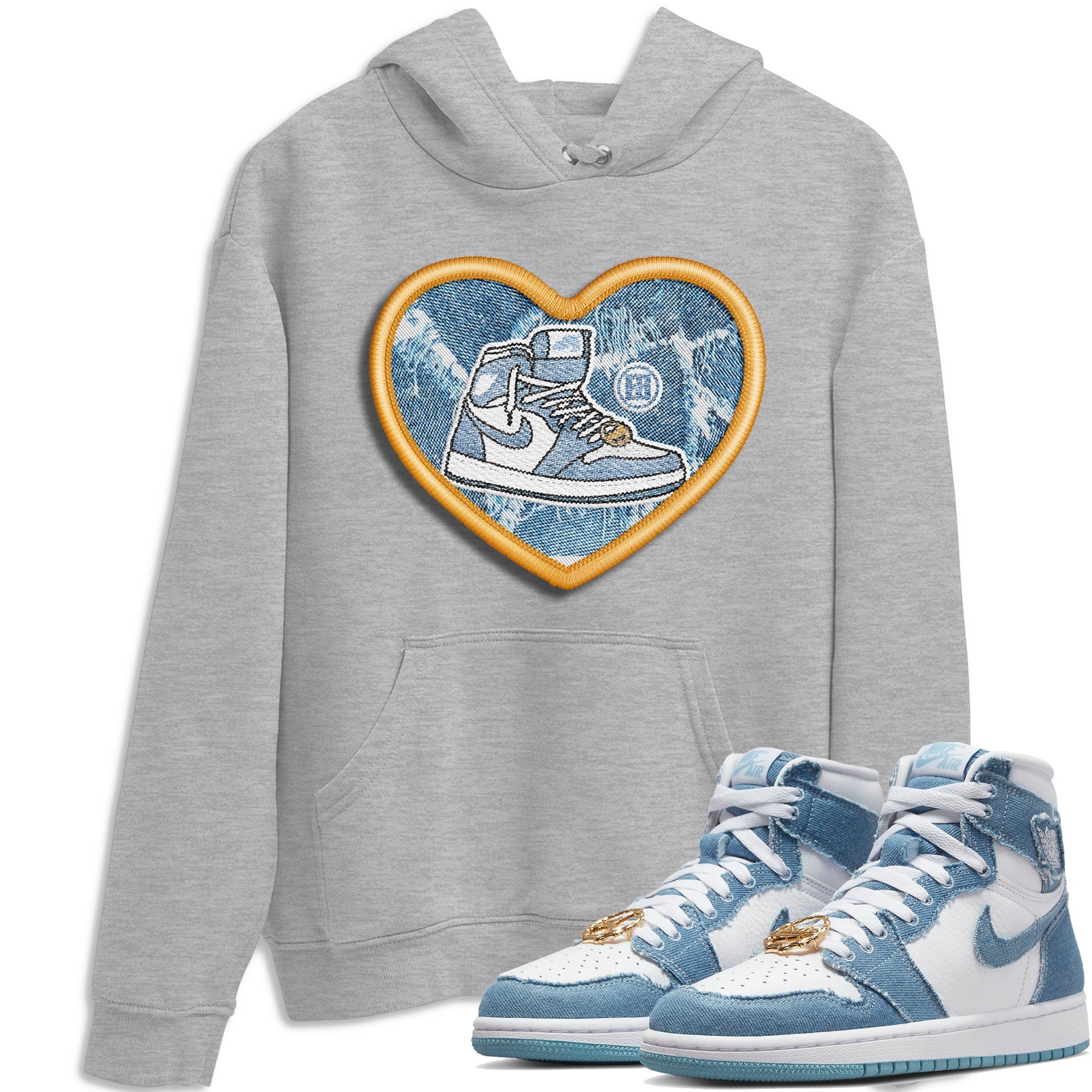 Embroidery Patch Unisex Tops - Air Jordan 1 Denim