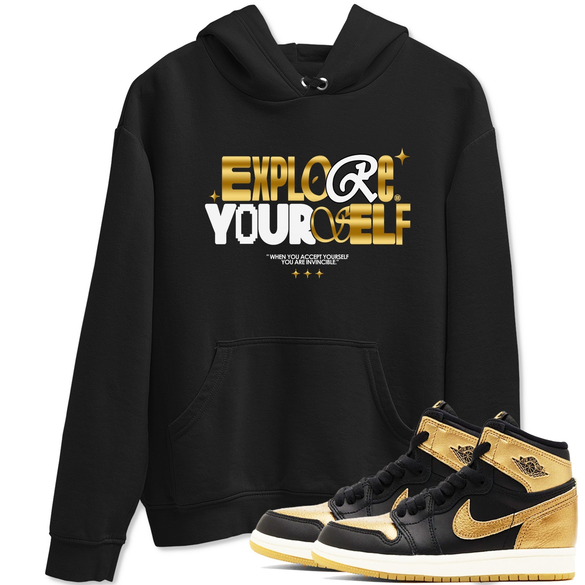 Explore Yourself snkmatch Tees - Air Jordan 1 Black Metallic Gold