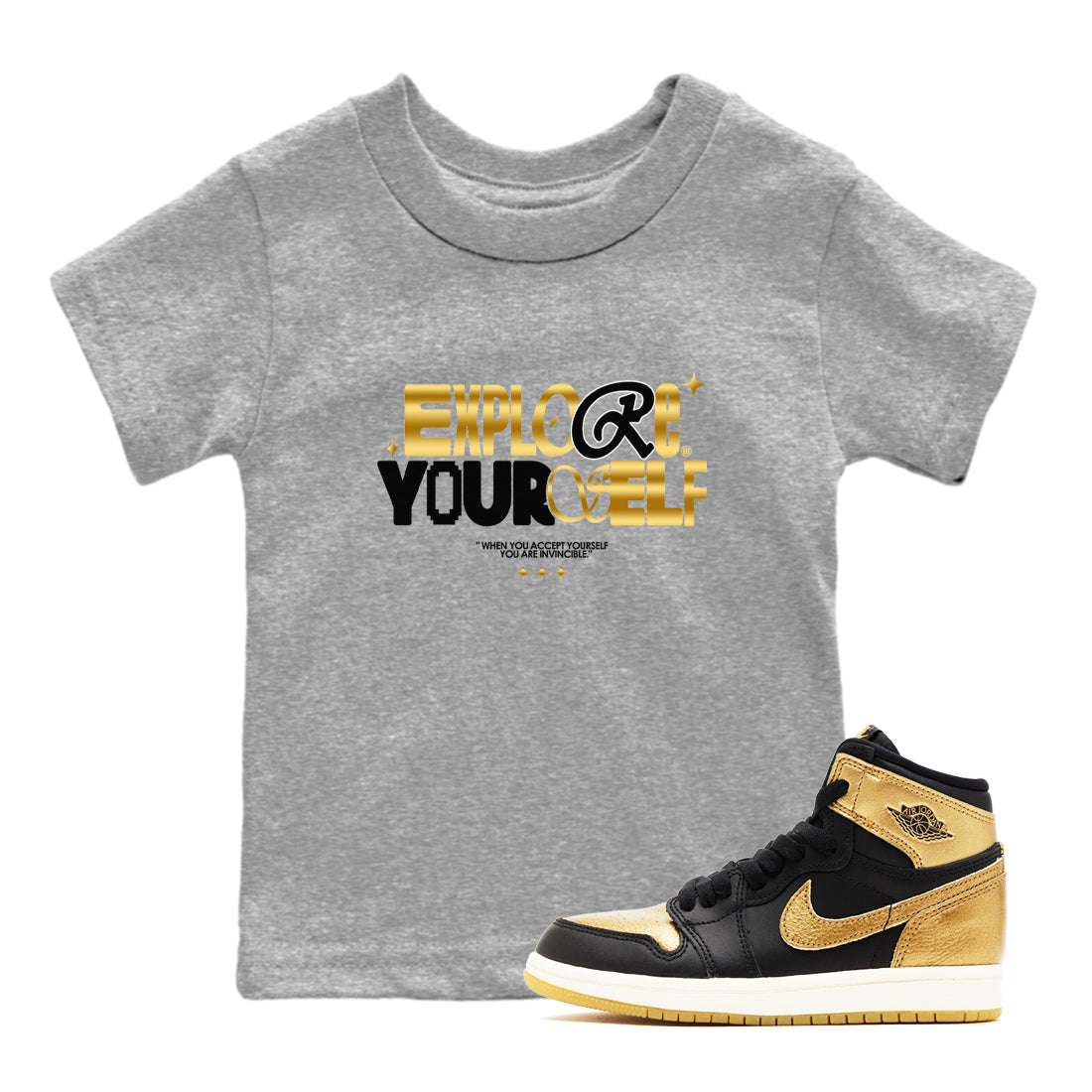 Explore Yourself snkmatch Tees Kids - Air Jordan 1 Black Metallic Gold